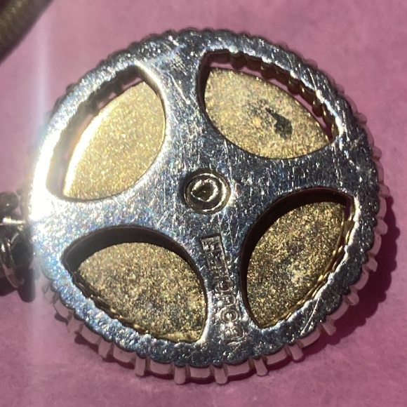 VINTAGE  SIGNED BOUCHER GOLD TONE ROUND CRYSTAL & PEARL PENDANT CHAIN NECKLACE - Picture 5 of 6